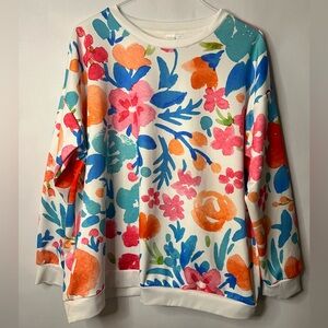 Pink Daisy Vibrant Floral Watercolor Pullover Sweatshirt Plus Size 4X